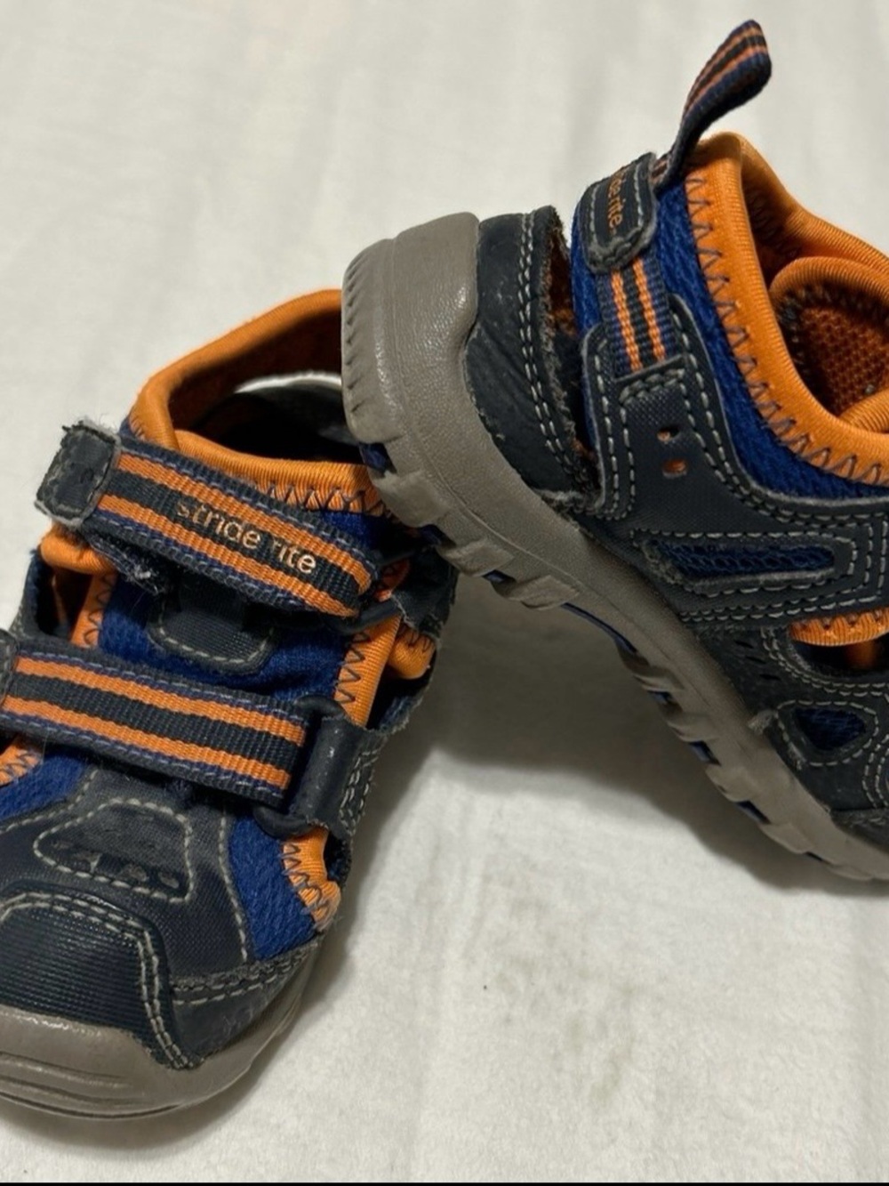 Stride Rite Sandals for Little Kids, Size 6M, color Orange, Navy Blue.